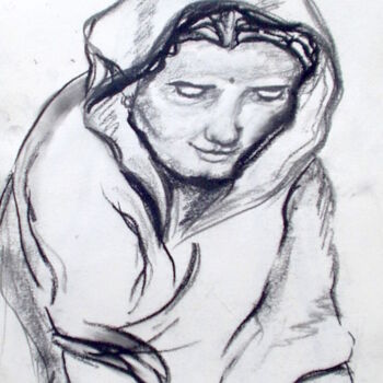 Drawing titled "La laveuse" by Edith Donc, Original Artwork, Pencil