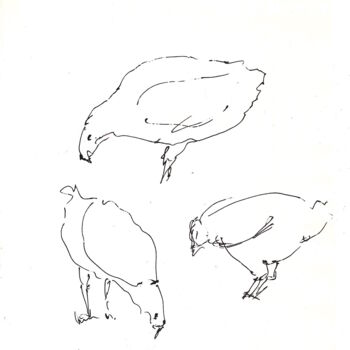 Drawing titled "Poules III" by Edith Donc, Original Artwork, Ballpoint pen