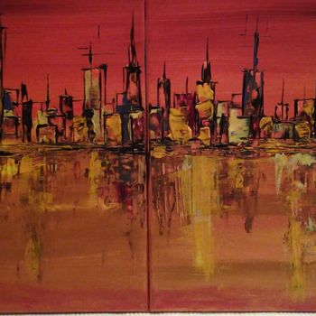 Malerei mit dem Titel "GOLDEN CITY FRANFUR…" von Edith Maurer, Original-Kunstwerk, Acryl