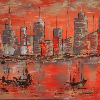 Malerei mit dem Titel "Hafenstadt" von Edith Maurer, Original-Kunstwerk