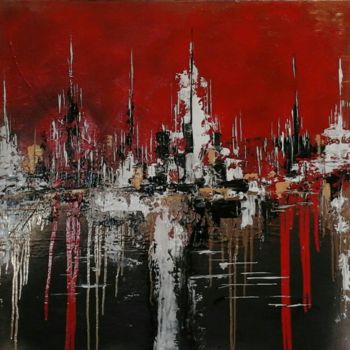 Painting titled "CITY 2--RED" by Edith Maurer, Original Artwork, Acrylic