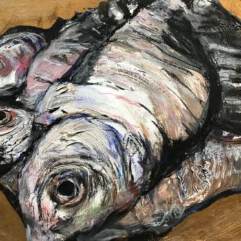 Schilderij getiteld "Stilleben mit Fisch…" door Edith Touré, Origineel Kunstwerk, Acryl