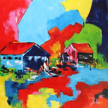 Painting titled "Cabanes Polychromes" by Edith Verdickt, Original Artwork, Acrylic