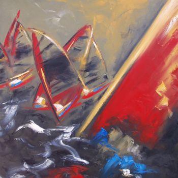 Painting titled "Windsurf" by Edith Verdickt, Original Artwork, Oil
