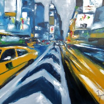 Painting titled "TAXIS JAUNES" by Edith Verdickt, Original Artwork, Oil