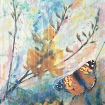 Pintura titulada "Flores y mariposas…" por Edith Fiamingo, Obra de arte original