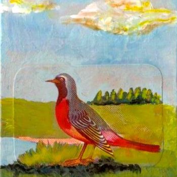 Pintura titulada "Ave pecho rojo" por Edith Fiamingo, Obra de arte original