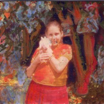 Collages titulada "La niña y el conejo…" por Edith Fiamingo, Obra de arte original