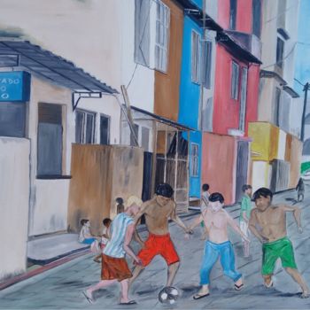Painting titled "pelada-de-rua.jpg" by Edivaldo Cruz, Original Artwork, Oil