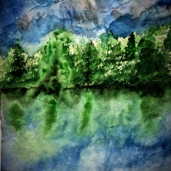 Peinture intitulée "nature verte au cie…" par Edmond Agalliu, Œuvre d'art originale, Aquarelle