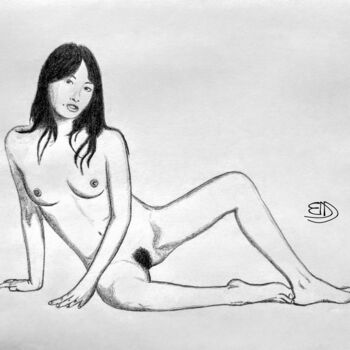 Jeune femme asiatique posant nue sur le sol