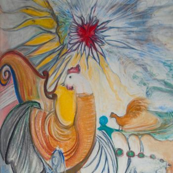 Рисунок под названием "BASSE-COUR" - Edmond Woivre, Подлинное произведение искусства, Цветные карандаши