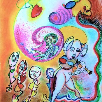 Dessin intitulée "flûte enchantée" par Edmond Woivre, Œuvre d'art originale, Pastel
