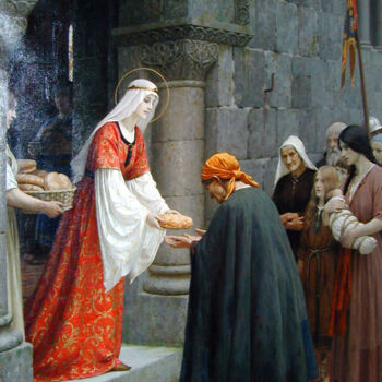 Schilderij getiteld "La charité de saint…" door Edmund Leighton, Origineel Kunstwerk, Olie