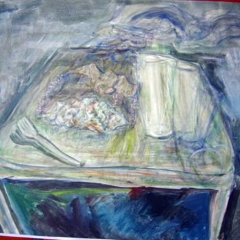 Painting titled "En la mesa" by Edna Cantoral Acosta, Original Artwork