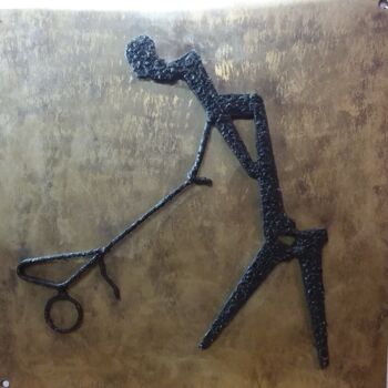 Sculpture titled "Uomo con carriola" by Edo Romildo Chiari, Original Artwork, Metals