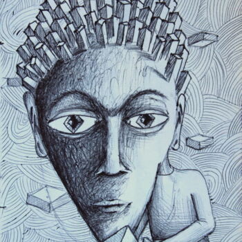 Drawing titled "Doute" by Edouard Leruste, Original Artwork, Ballpoint pen