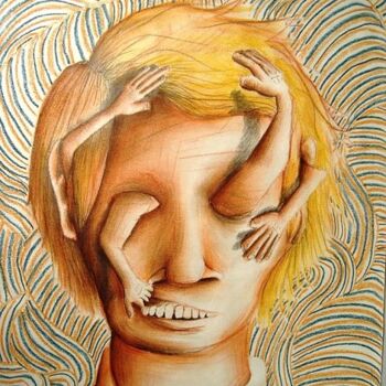 Dessin intitulée "Prise de tête" par Edouard Leruste, Œuvre d'art originale, Autre