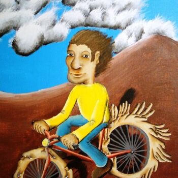 Pintura intitulada "La bicyclette rouge" por Edouard Leruste, Obras de arte originais, Óleo