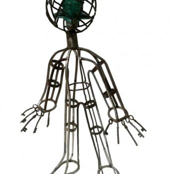 Sculpture intitulée "keyfinger-man" par Edouard Leruste, Œuvre d'art originale, Métaux