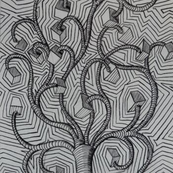 Drawing titled "Box Tree" by Edouard Leruste, Original Artwork, Ink