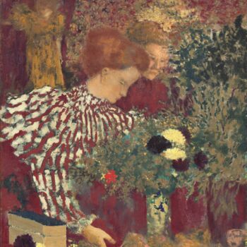 Painting titled "Femme en robe rayée" by Édouard Vuillard, Original Artwork, Oil