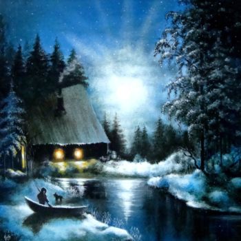 Painting titled "Frosty night" by Neint, Original Artwork, Oil