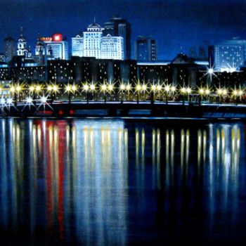 Painting titled "Night city" by Neint, Original Artwork, Oil