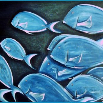 Malerei mit dem Titel "School di klein vis…" von Edsel Selberie (E-Art Explosion.), Original-Kunstwerk, Öl