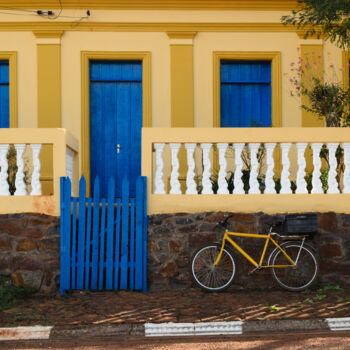 Photography titled "blue-gate-and-bike.…" by Edsmor, Original Artwork