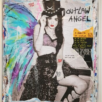 Painting titled "Outlaw angel" by Edu Danesi, Original Artwork, Acrylic Mounted on Wood Stretcher frame