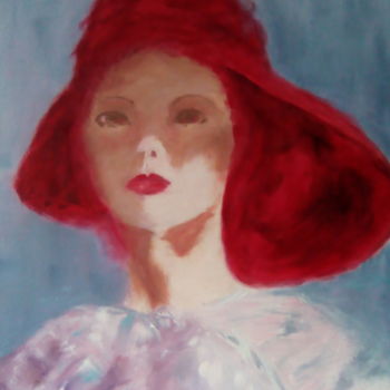 Schilderij getiteld "mon chapeau rouge" door Claude Godfrin-Claude, Origineel Kunstwerk, Olie