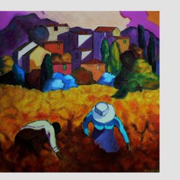Peinture intitulée "Dans les champs col…" par Claude Godfrin-Claude, Œuvre d'art originale, Huile