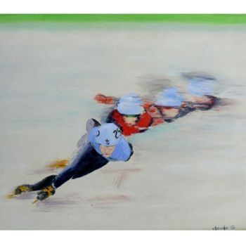 Painting titled "patineurs" by Claude Godfrin-Claude, Original Artwork, Oil