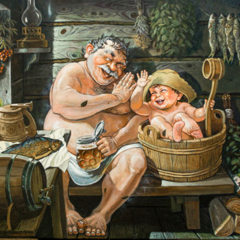 Malarstwo zatytułowany „внук с дедушкой” autorstwa Eduard Kont, Oryginalna praca, Olej Zamontowany na Drewniana rama noszy