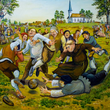 Painting titled "Medieval football (…" by Eduard Kont, Original Artwork, Oil