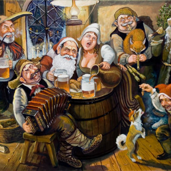 Malarstwo zatytułowany „Christmas party” autorstwa Eduard Kont, Oryginalna praca, Olej