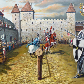 Pittura intitolato "Knight fights" da Eduard Kont, Opera d'arte originale, Olio