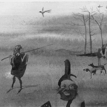 Рисунок под названием "Охотники" - Eduard Kulish, Подлинное произведение искусства