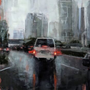 Картина под названием "Rain in KL 01" - Eduard Warkentin, Подлинное произведение искусства, Масло Установлен на Деревянная р…