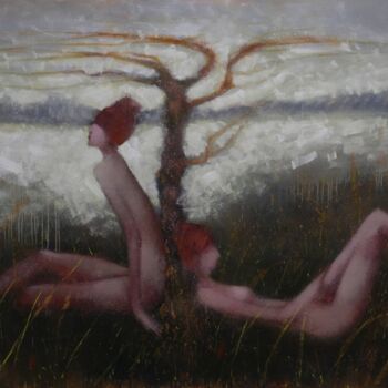 "Girls by the tree" başlıklı Tablo Eduard Zentsik tarafından, Orijinal sanat, Petrol
