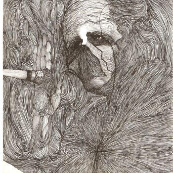 Drawing titled "GENETICALLY MODIFIE…" by Eduardo Bustos Segovia, Original Artwork, Ink Mounted on Cardboard