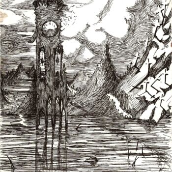 Drawing titled "NATURE MURDERED GEN…" by Eduardo Bustos Segovia, Original Artwork, Ink Mounted on Cardboard