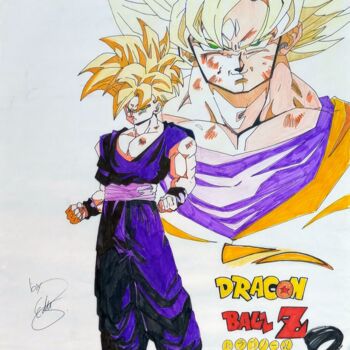 Drawing titled "DRAGON BALL Z Tribu…" by Eduardo Bustos Segovia, Original Artwork, Marker Mounted on Cardboard