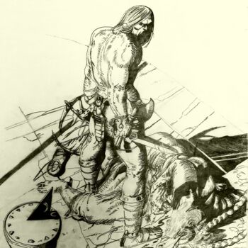 Desenho intitulada "CONAN THE BARBARIAN…" por Eduardo Bustos Segovia, Obras de arte originais, Lápis Montado em Cartão