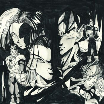 Tekening getiteld "DRAGON BALL Z Tribu…" door Eduardo Bustos Segovia, Origineel Kunstwerk, Inkt Gemonteerd op Karton