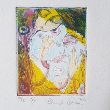 Gravures & estampes intitulée "Femme & Poissons" par Eduardo Guerra, Œuvre d'art originale, Gravure