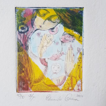 印花与版画 标题为“Femme & Poissons” 由Eduardo Guerra, 原创艺术品, 雕刻