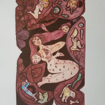Estampas & grabados titulada "Femme, Soleil & Lune" por Eduardo Guerra, Obra de arte original, Grabado