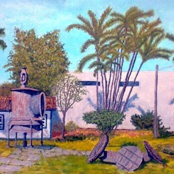 Malerei mit dem Titel "Jardim do Museu his…" von Eduardo Machado, Original-Kunstwerk, Öl Auf Glas montiert